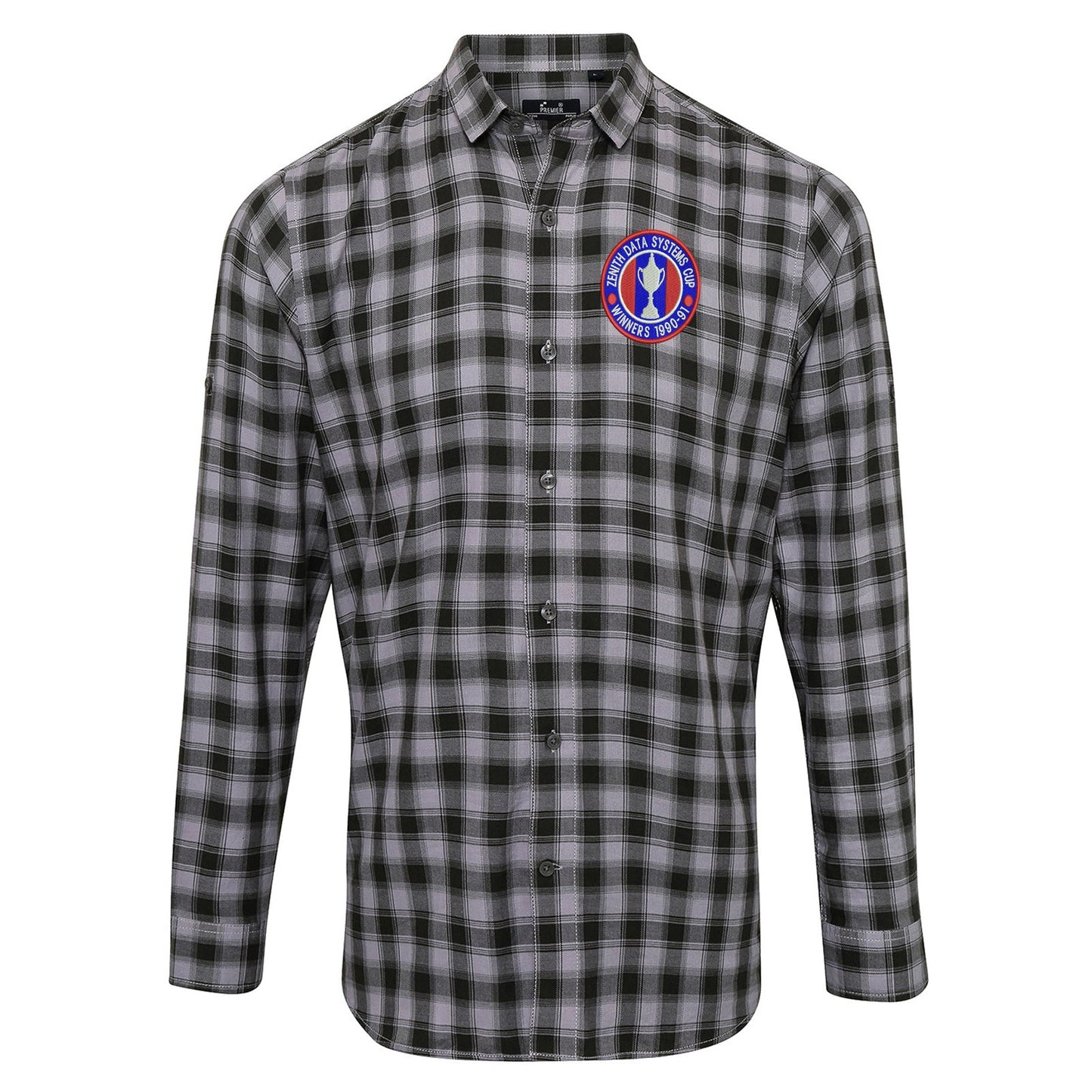 Retro Crystal Palace Zenith Data Systems Cup  Winners 1991 Embroidered Long Sleeve Mulligan Check Shirt