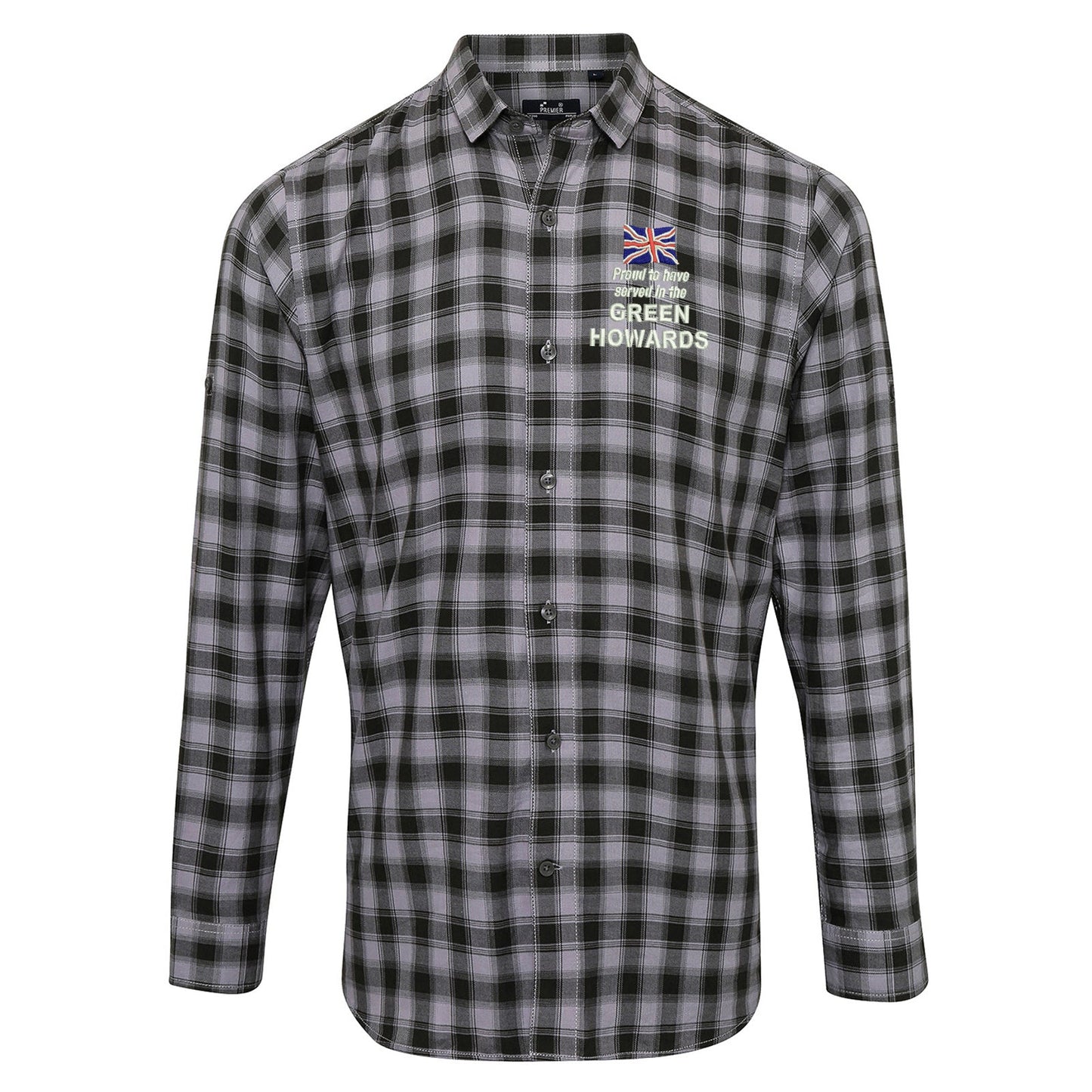 Proud to Have Served in The Green Howards Embroidered Long Sleeve Mulligan Check Shirt