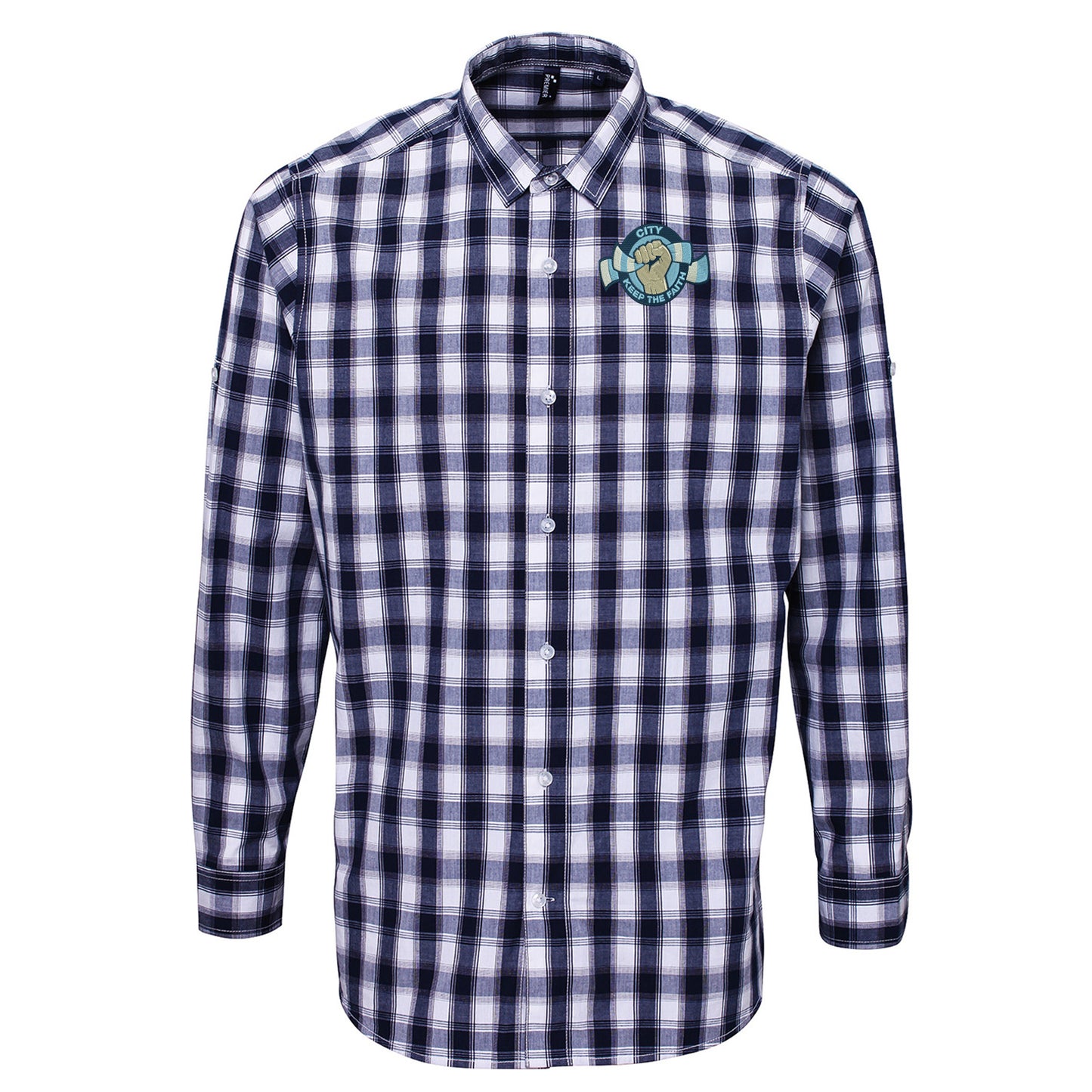 City Keep The Faith Embroidered Long Sleeve Mulligan Check Shirt