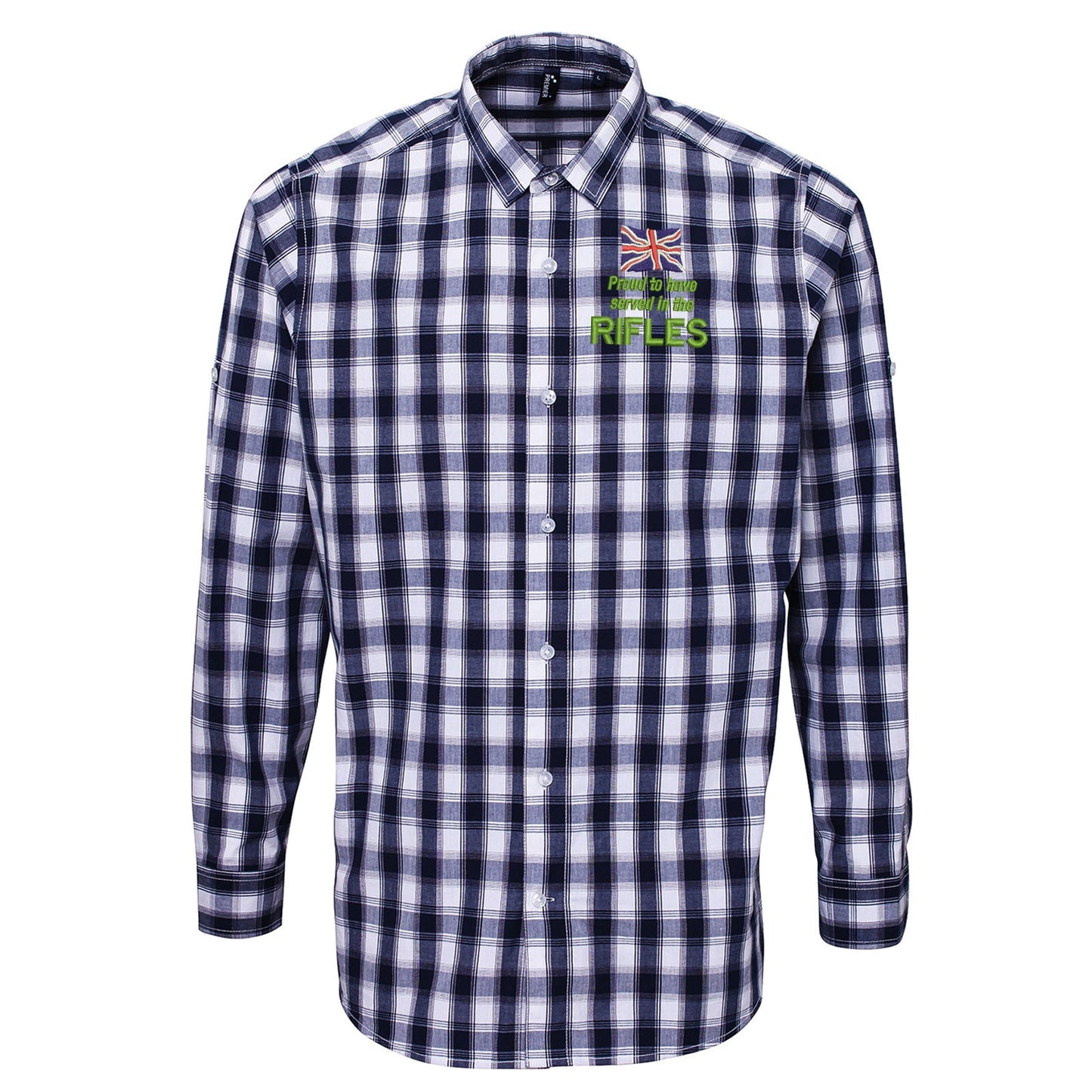 Proud to Have Served in The Rifles Embroidered Long Sleeve Mulligan Check Shirt
