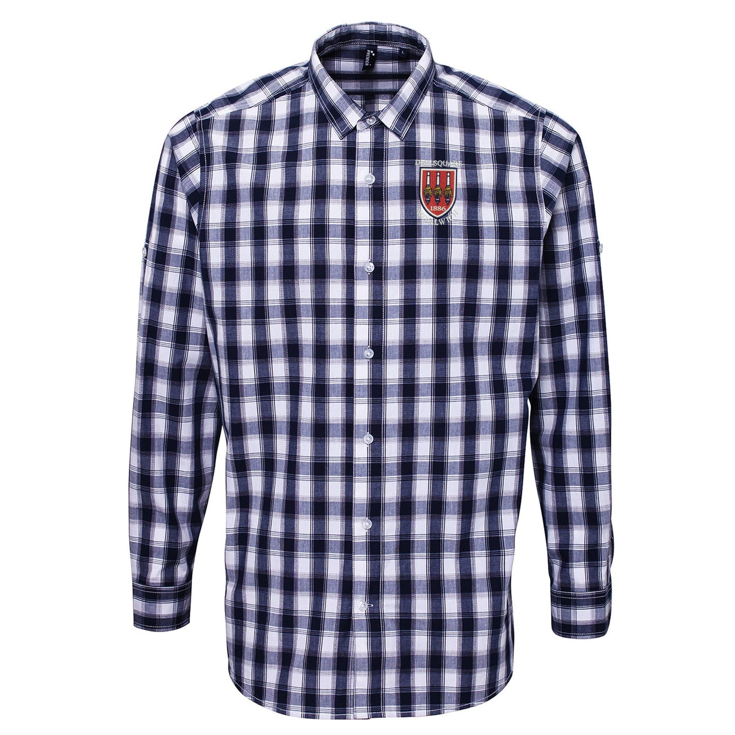 Retro Dial Square Embroidered Long Sleeve Mulligan Check Shirt