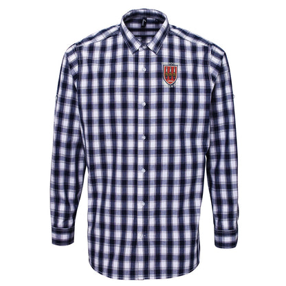 Retro Dial Square Embroidered Long Sleeve Mulligan Check Shirt
