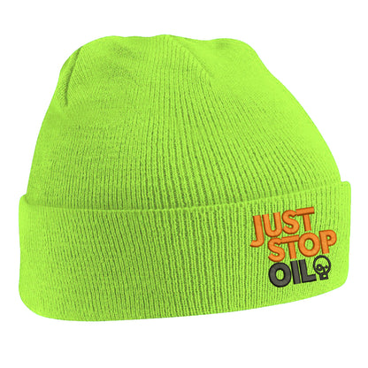 Just Stop Oil Embroidered Beanie Hat