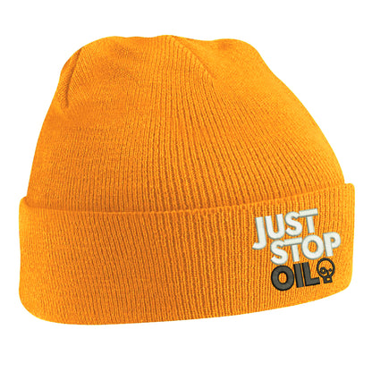 Just Stop Oil Embroidered Beanie Hat