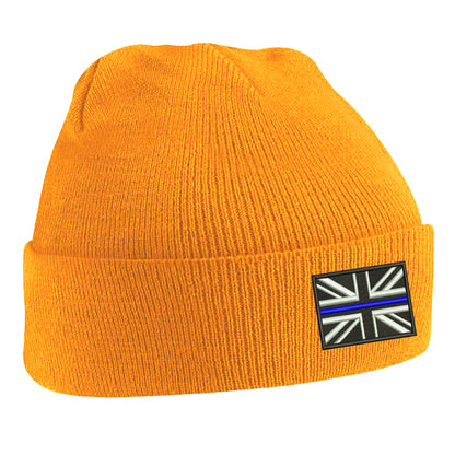 Thin Blue Line Union Jack Embroidered Beanie Hat