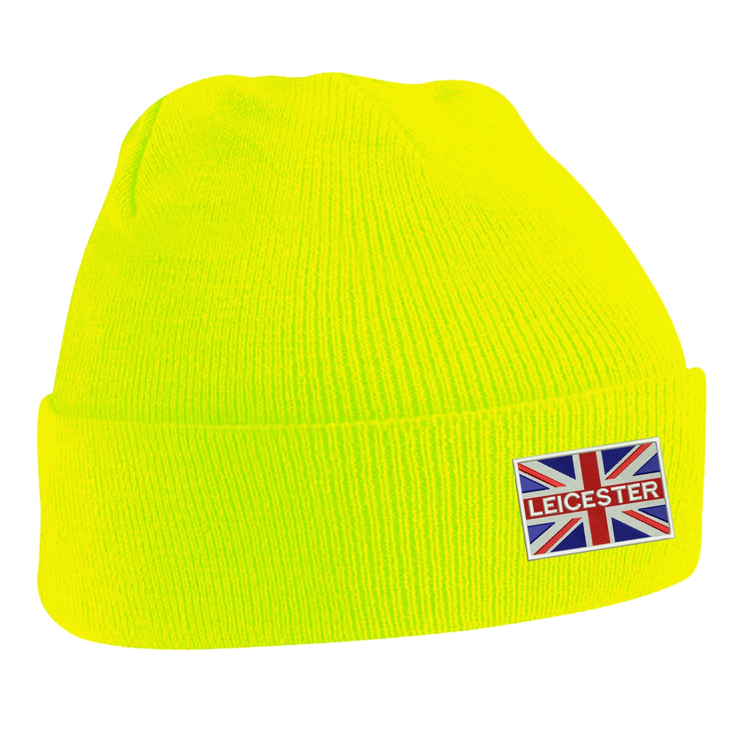 Leicester Coloured Union Jack Embroidered Beanie Hat