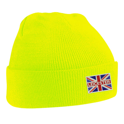 Leicester Coloured Union Jack Embroidered Beanie Hat