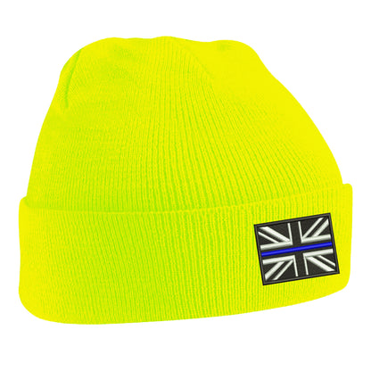 Thin Blue Line Union Jack Embroidered Beanie Hat
