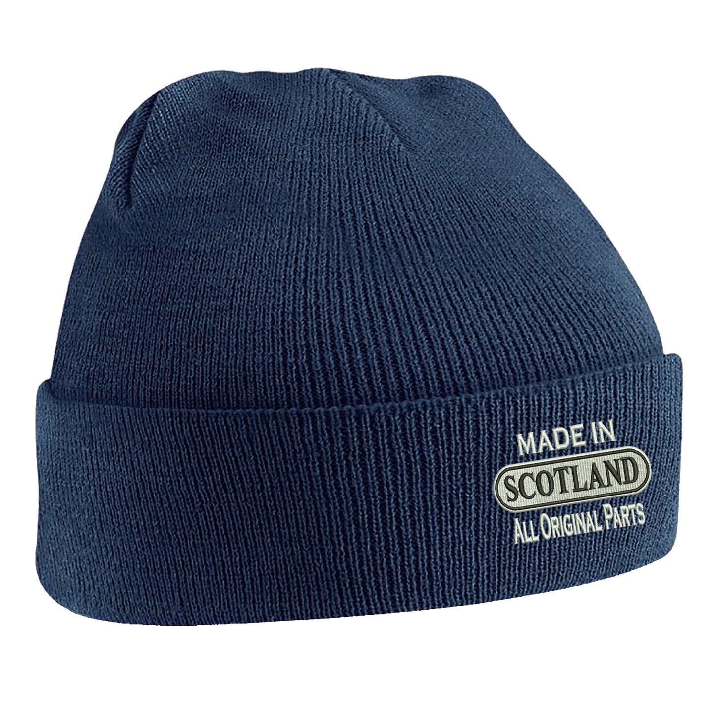 Made in Scotland All Original Parts Embroidered Beanie Hat
