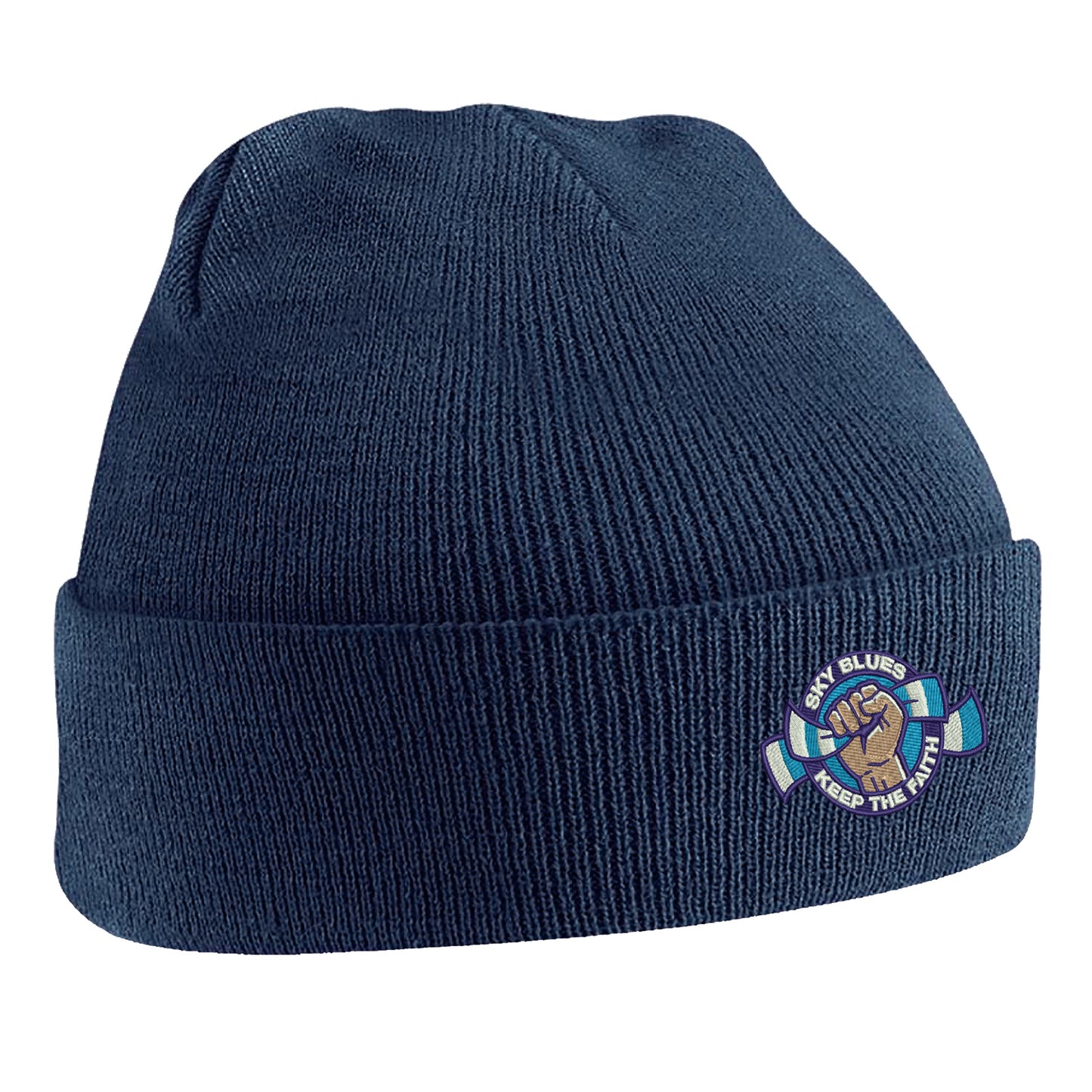 Sky Blues Keep The Faith Embroidered Beanie Hat