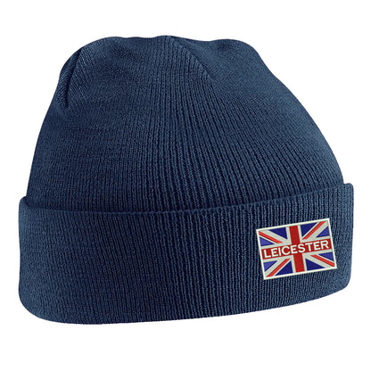 Leicester Coloured Union Jack Embroidered Beanie Hat