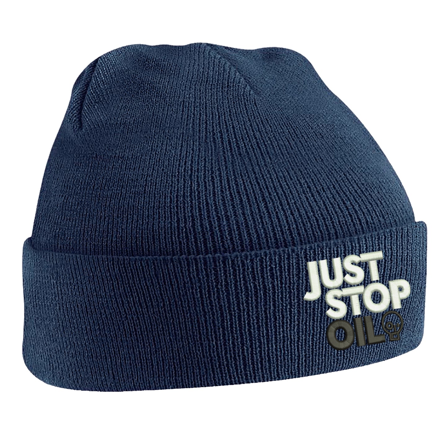 Just Stop Oil Embroidered Beanie Hat