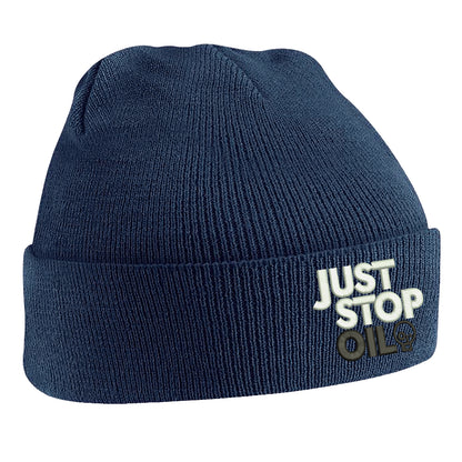 Just Stop Oil Embroidered Beanie Hat