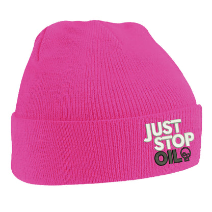 Just Stop Oil Embroidered Beanie Hat