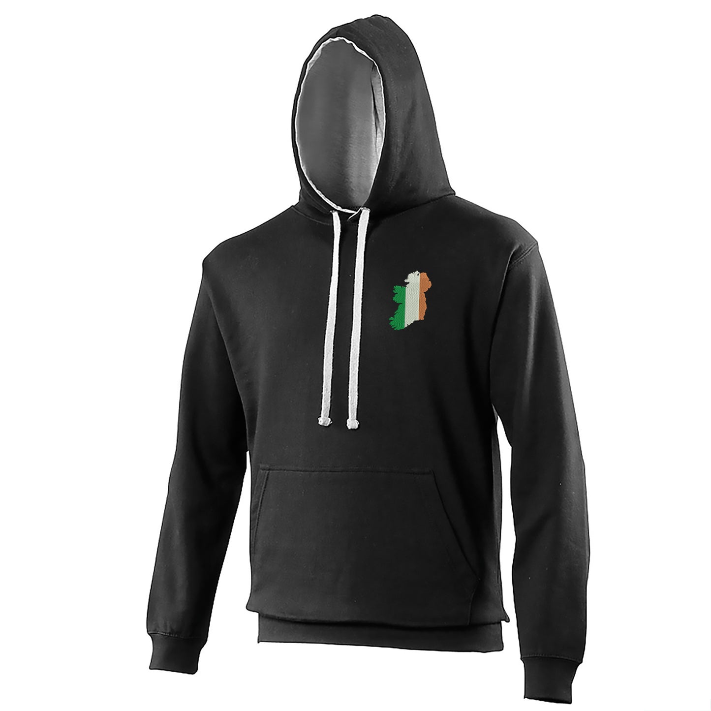 Ireland Flag Map Embroidered Contrast Hoodie