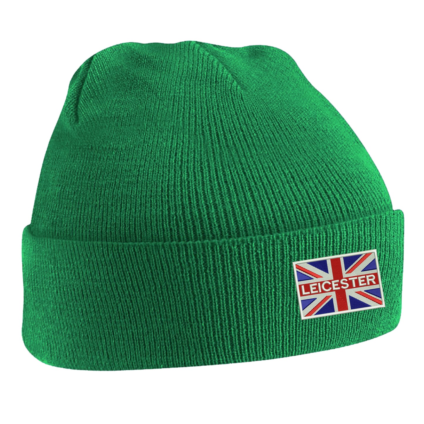 Leicester Coloured Union Jack Embroidered Beanie Hat