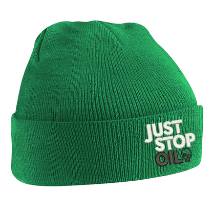 Just Stop Oil Embroidered Beanie Hat