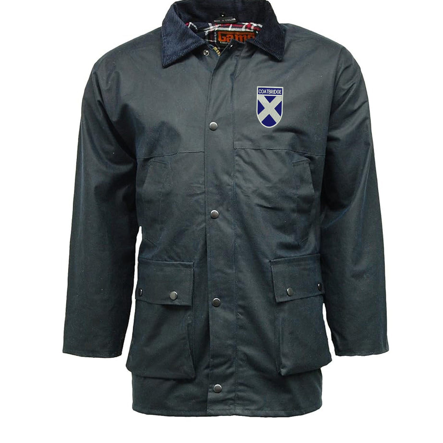Coatbridge Flag of Scotland Shield Padded Wax Jacket