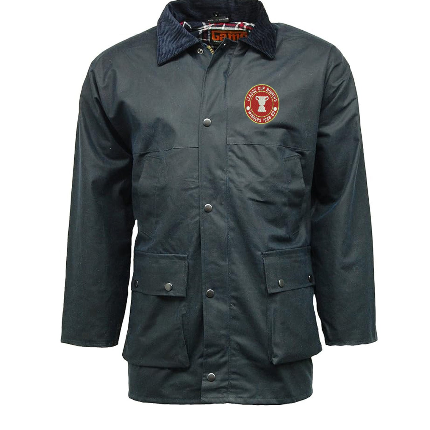 Retro Swindon Town Football League Cup Winners 1969 Embroidered Padded Wax Jacket