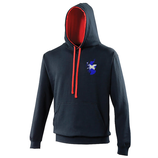 Scotland Flag Map Embroidered Contrast Hoodie