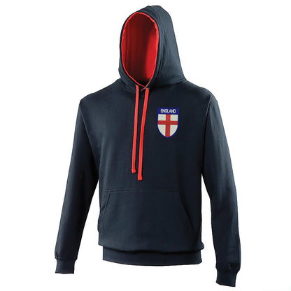 Flag of England Shield Embroidered Contrast Hoodie