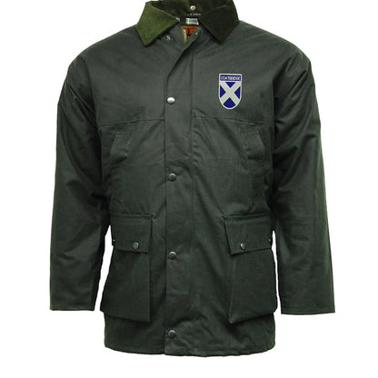 Coatbridge Flag of Scotland Shield Padded Wax Jacket