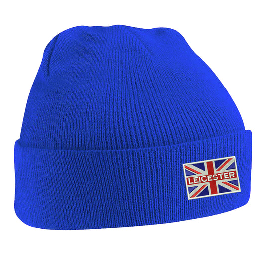 Leicester Coloured Union Jack Embroidered Beanie Hat