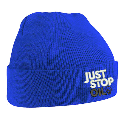 Just Stop Oil Embroidered Beanie Hat