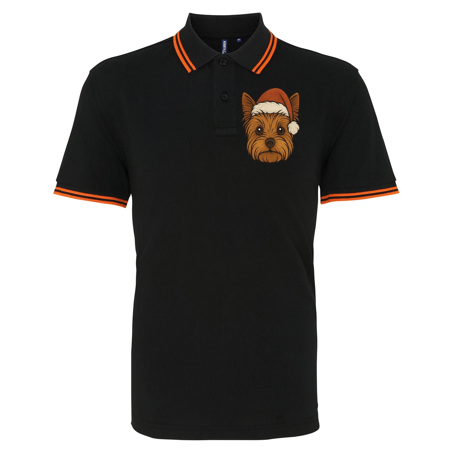 Yorkshire Terrier Face Christmas Embroidered Tipped Polo Shirt