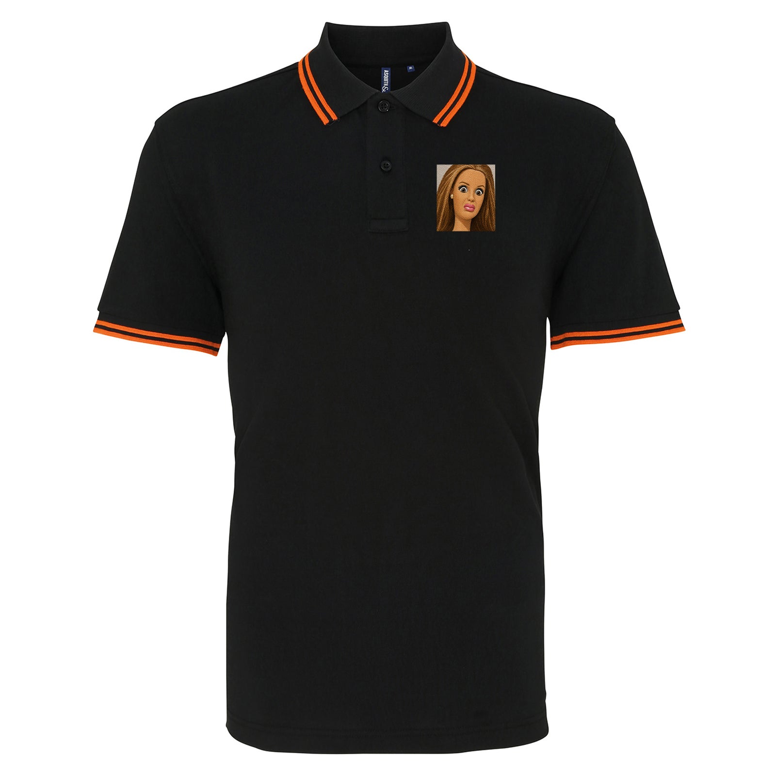 Funny Distressed Doll Face Meme Tipped Polo Shirt