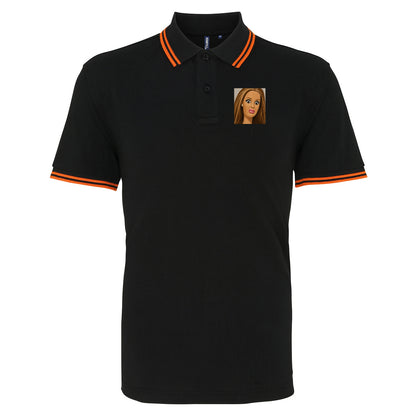Funny Distressed Doll Face Meme Tipped Polo Shirt