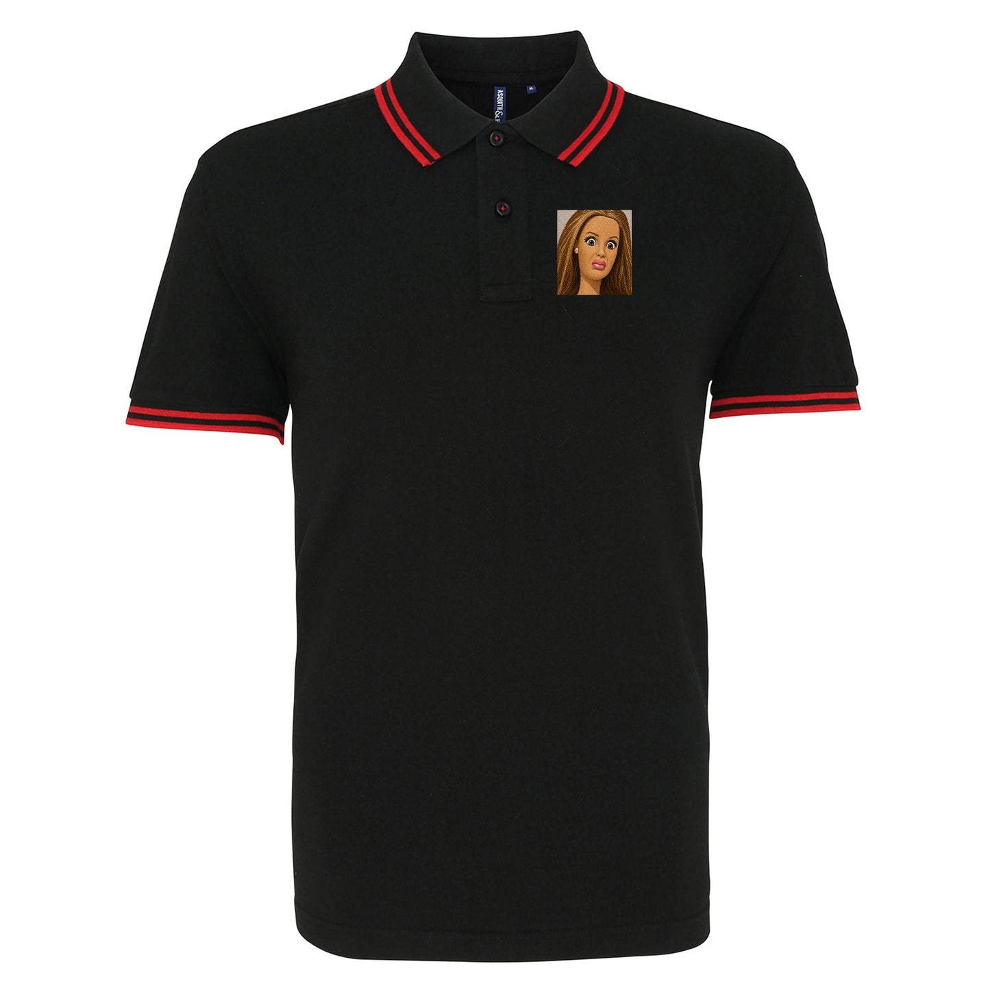 Funny Distressed Doll Face Meme Tipped Polo Shirt