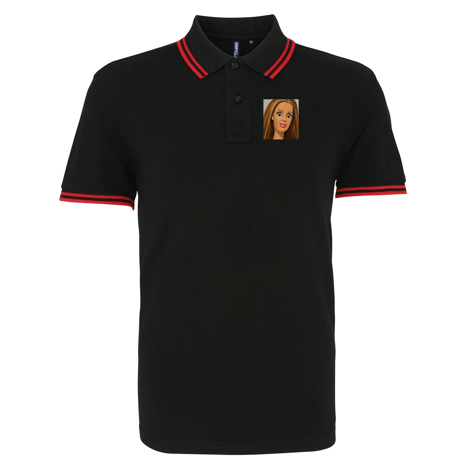 Funny Distressed Doll Face Meme Tipped Polo Shirt
