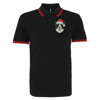 Border Collie Christmas Tipped Polo Shirt