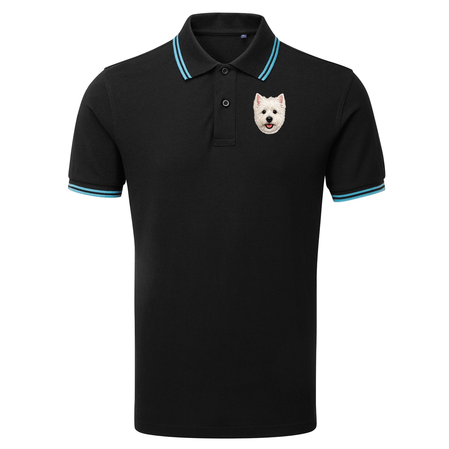 West Highland White Terrier Face Embroidered Tipped Polo Shirt