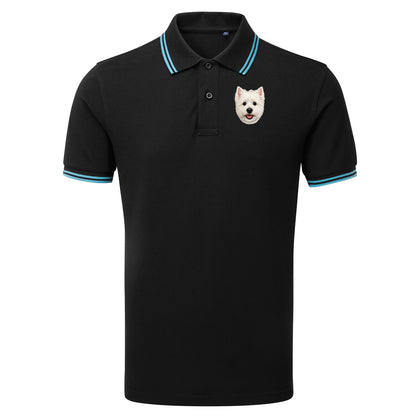 West Highland White Terrier Face Embroidered Tipped Polo Shirt