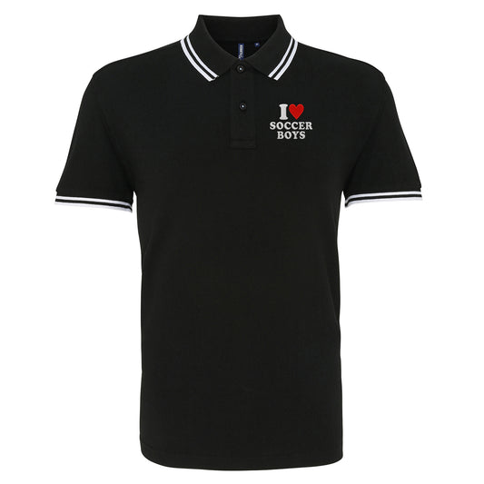 I Love Soccer Boys Tipped Polo Shirt 