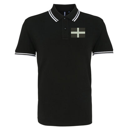 Saint Pirans Flag Embroidered Tipped Polo Shirt