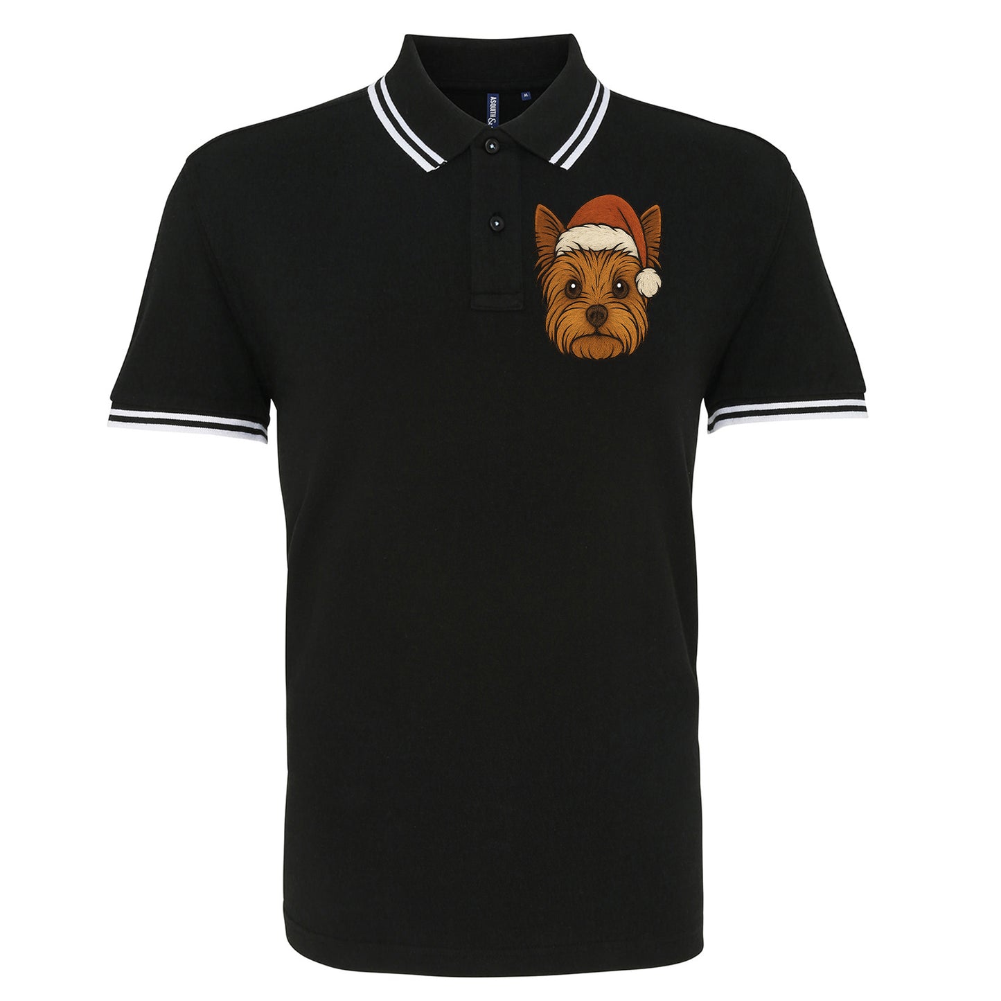 Yorkshire Terrier Face Christmas Embroidered Tipped Polo Shirt