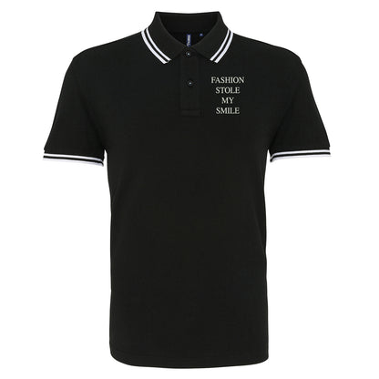Fashion Stole My Smile Embroidered Tipped Polo Shirt