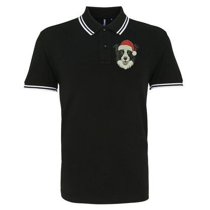 Border Collie Christmas Tipped Polo Shirt