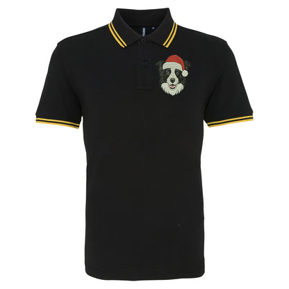 Border Collie Christmas Tipped Polo Shirt