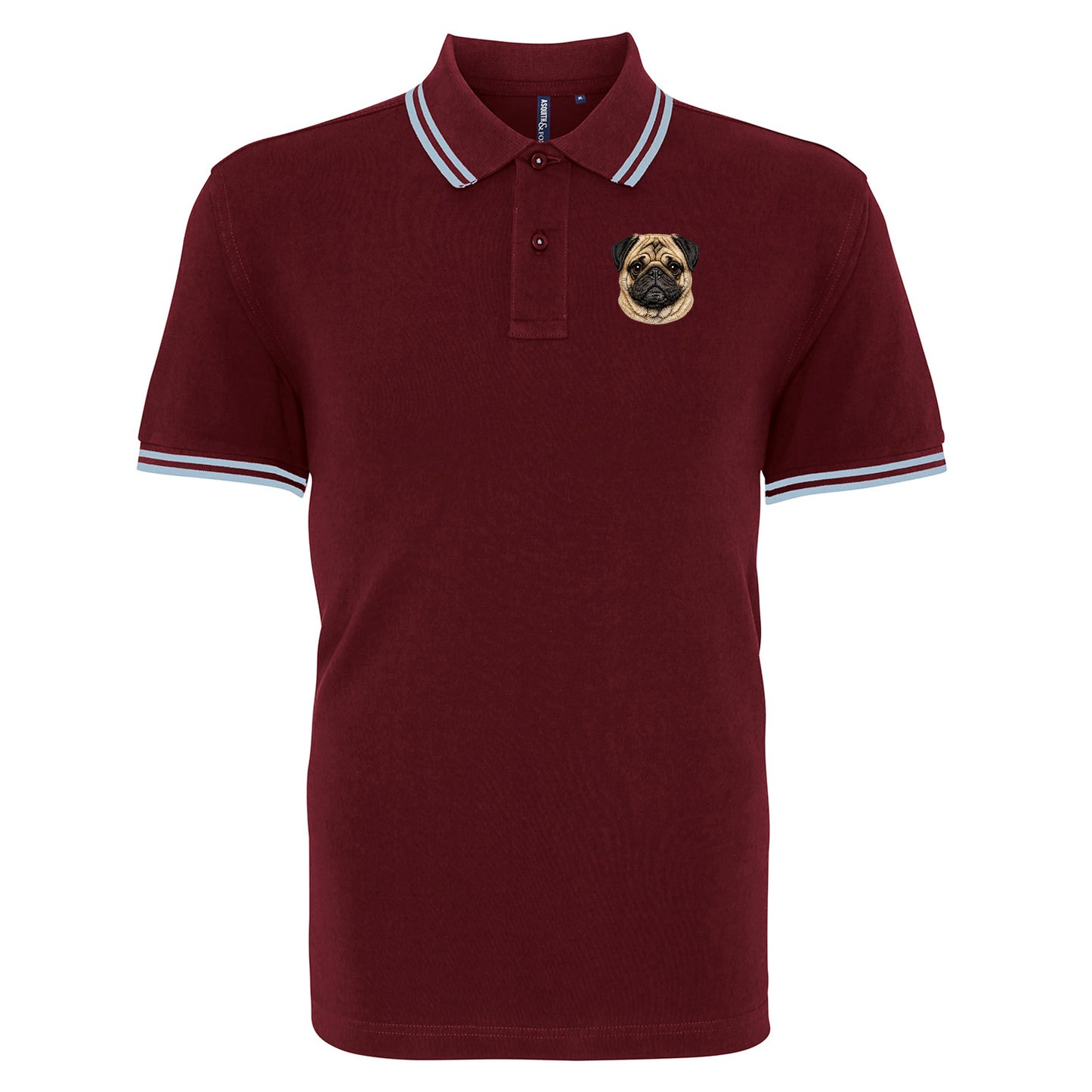 Pug Dog Face Tipped Polo Shirt