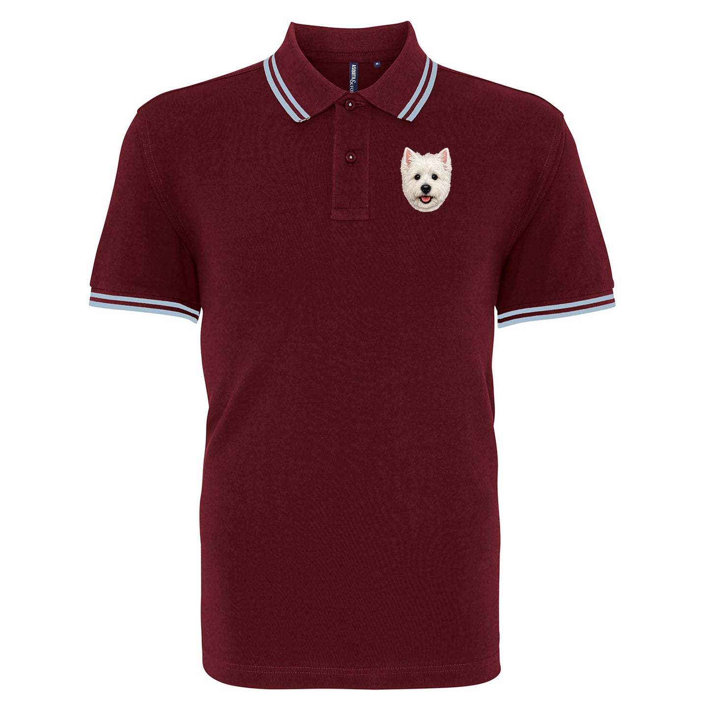 West Highland White Terrier Face Embroidered Tipped Polo Shirt