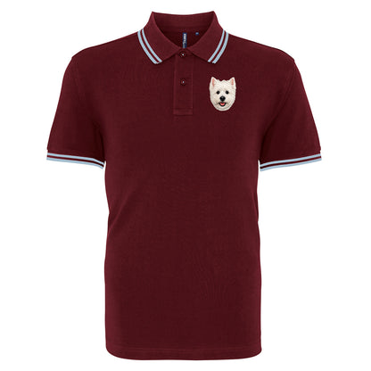 West Highland White Terrier Face Embroidered Tipped Polo Shirt