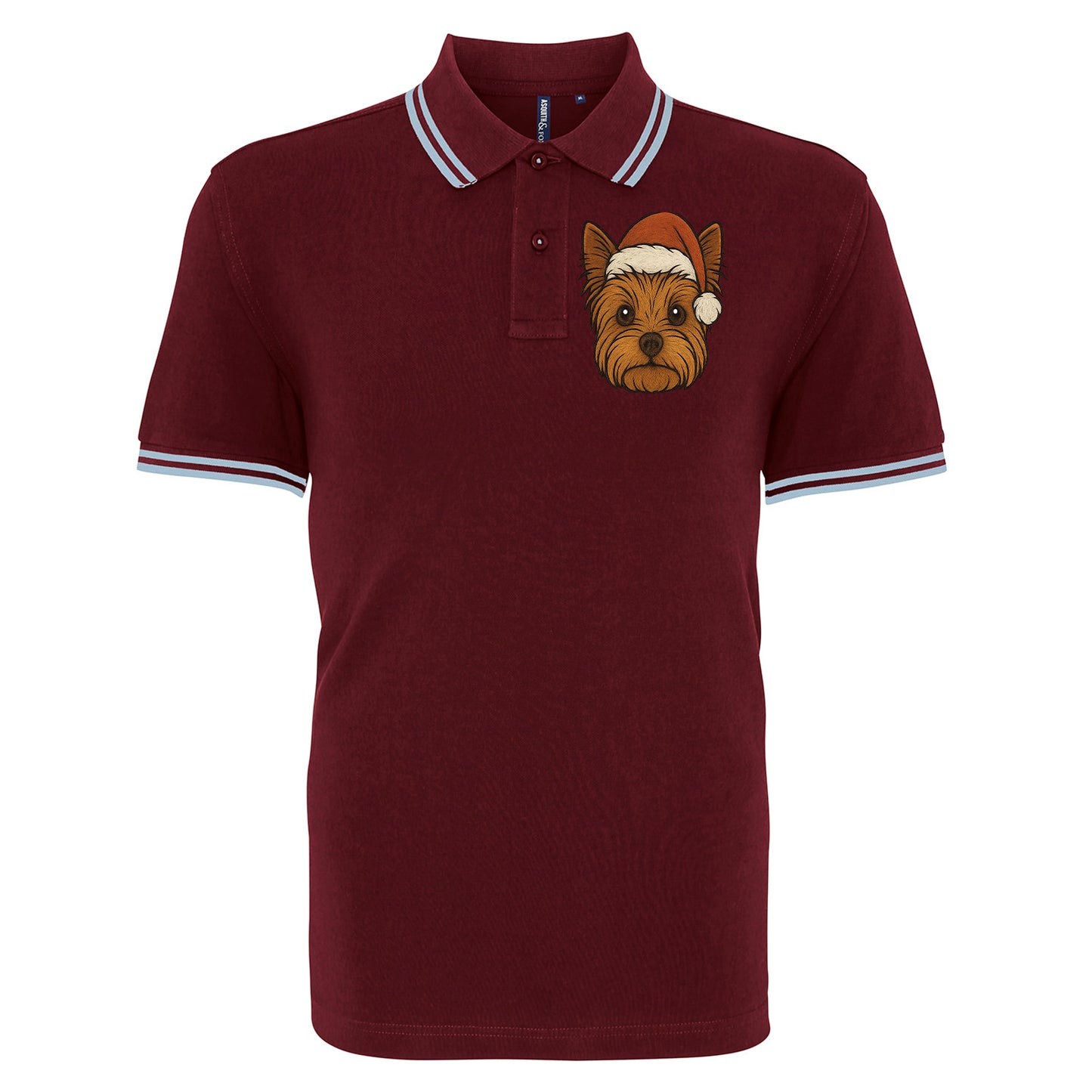 Yorkshire Terrier Face Christmas Embroidered Tipped Polo Shirt