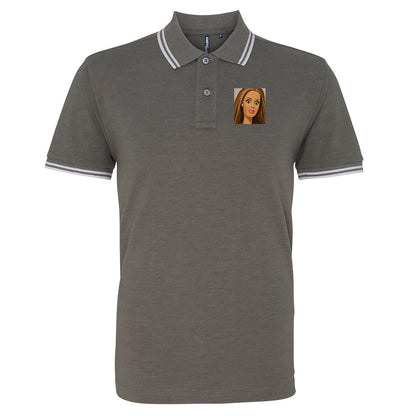 Funny Distressed Doll Face Meme Tipped Polo Shirt