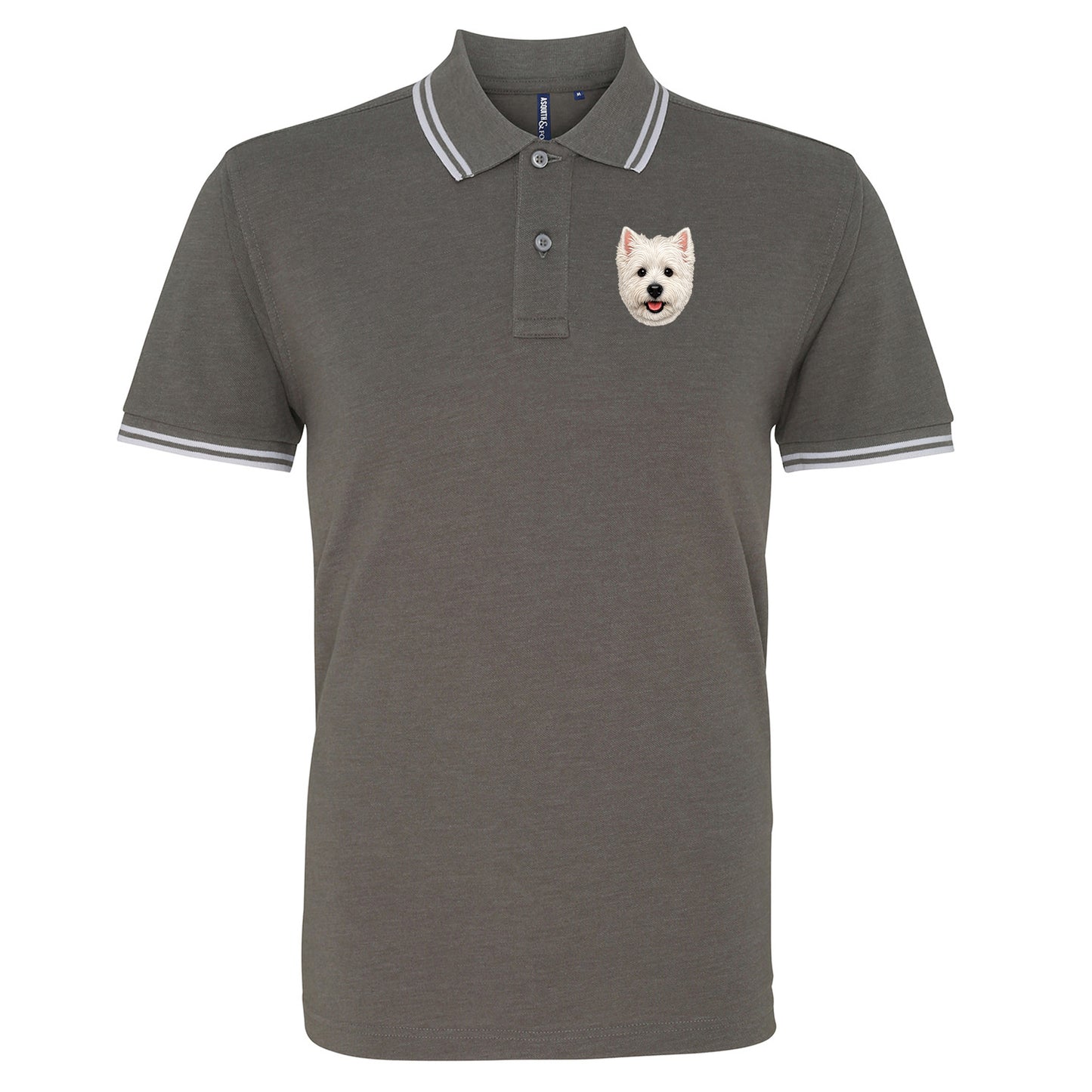 West Highland White Terrier Face Embroidered Tipped Polo Shirt