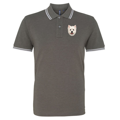 West Highland White Terrier Face Embroidered Tipped Polo Shirt