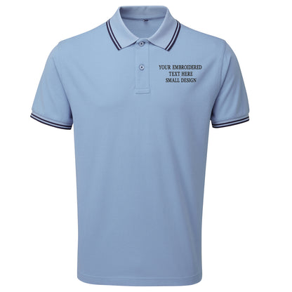 Personalised Custom Small Text Embroidered Tipped Polo Shirt
